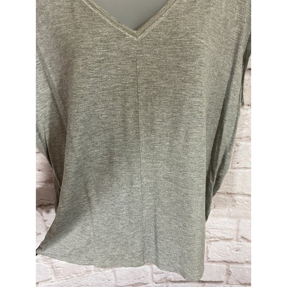 White House Black Market Gray Shimmer Silver Blouse Shirt Large Dolman 9996 - Picture 3 of 11